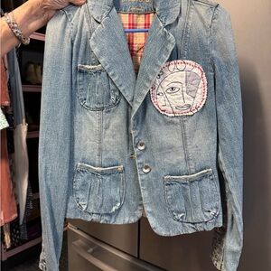 Miss Me Blue Denim Jacket with Artistic Face Patch
